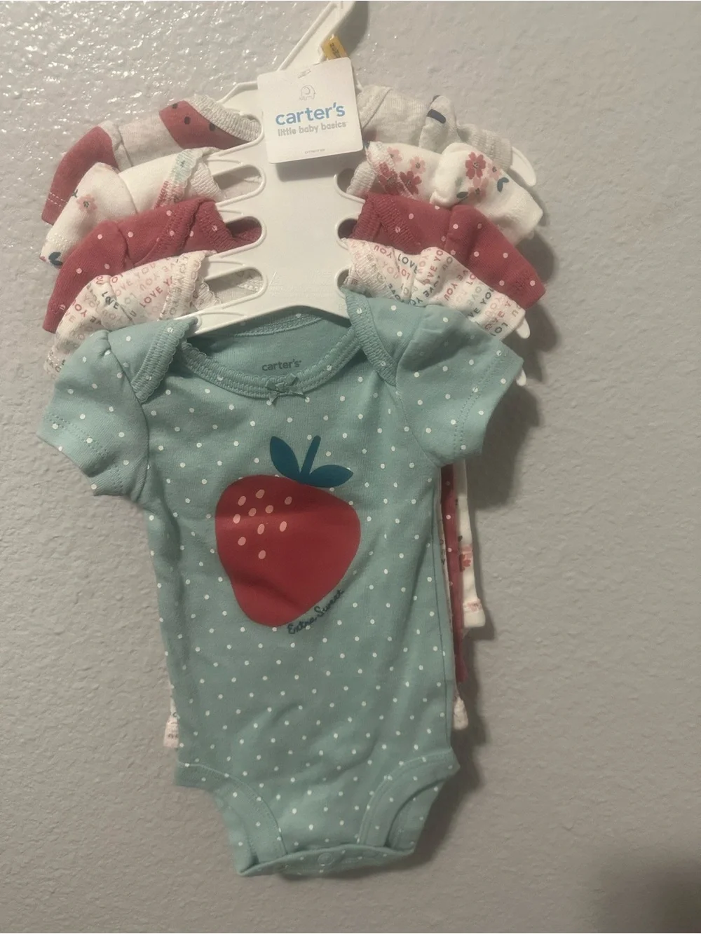 Carter's Mint Green Polka Dot One-Piece with Red Strawberry Graphic